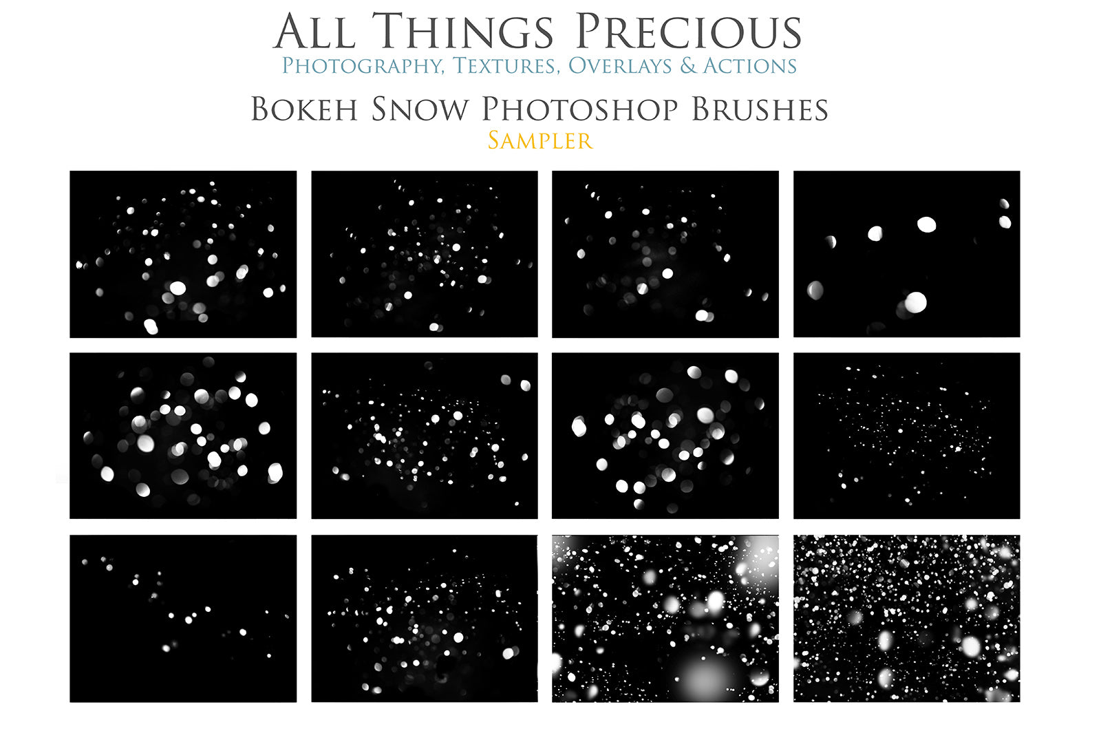Lovely Wintery Snow photoshop brushes! Photoshop brushes for photography and digital design.  Digital Stamps for scrapbooking, photography and graphic design. Assets and Add ons. High resolution digital files.  ATP Textures